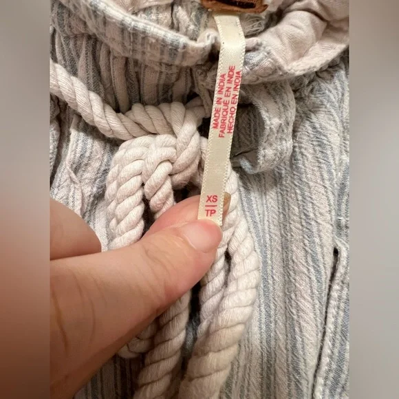 New Sz XS Free People Runyon Oversize Stripe Pant Harem Pale Blue Drawstring - Picture 9 of 9